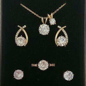 Gold Plated Lab Diamond Pendant With Matching Jewelry Set